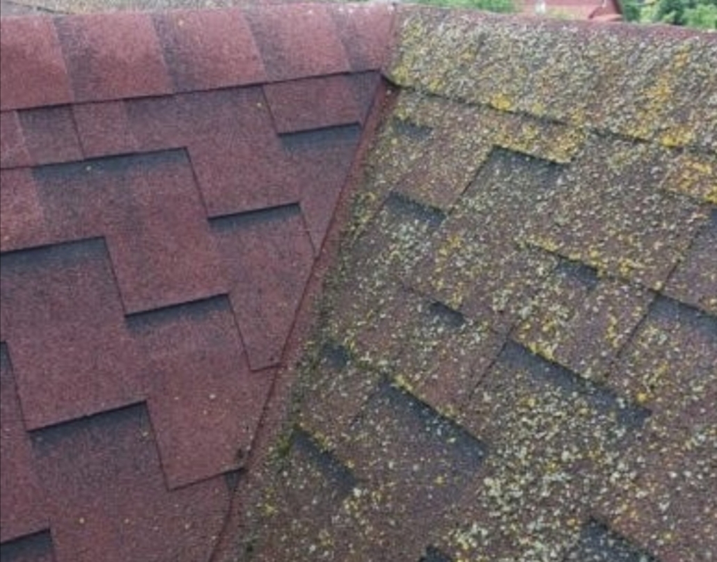 вид до и после мойки гибкой черепицы