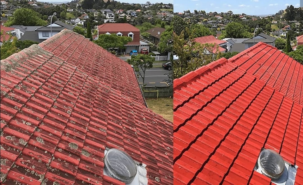 вид до и после моки крыши из черепицы